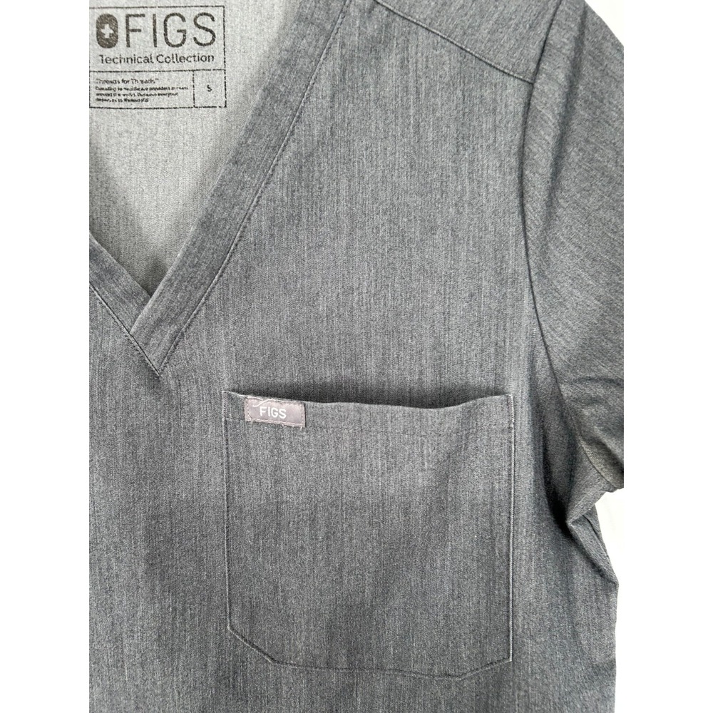 FIGS Catarina One Pocket Scrub Top Women Small Gray Short Sleeve V Neck Pullover - Picture 3 of 7